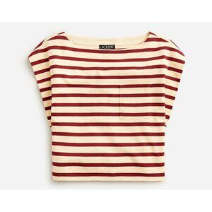 J Crew Womens Boatneck Muscle Shirt Medium Red Tan Stripe Old Money Preppy